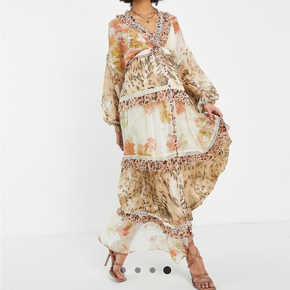 ASOS Maternity long sleeve maxi dress with ruffle detail animal and floral print